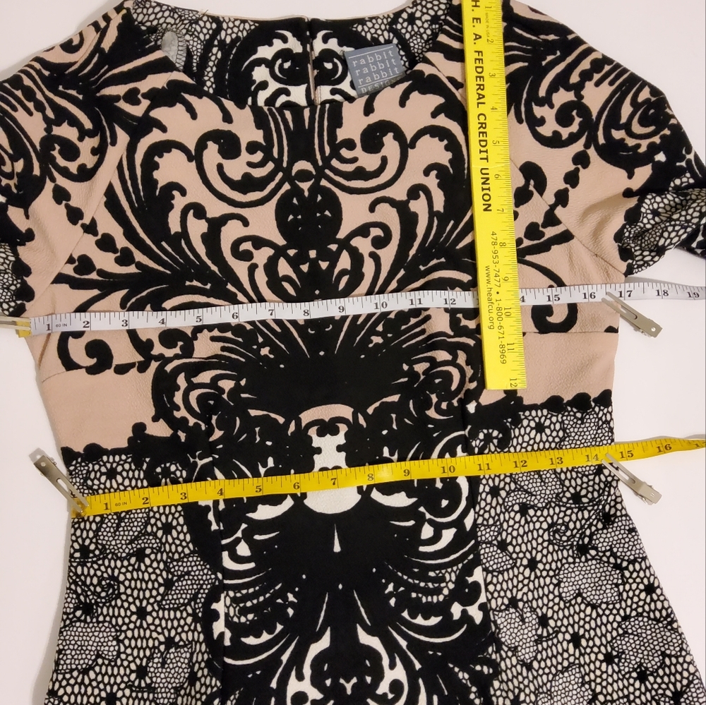 NWT! Rabbit Rabbit Rabbit Design Damask Print 3/4 Sleeve Sheath Dress Size 4 - Picture 5 of 10